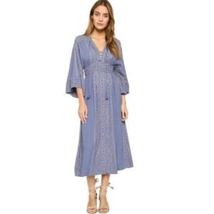 Free People Blue‎ Lace Up Modern Kimono Dress Boho Peasant Size 0